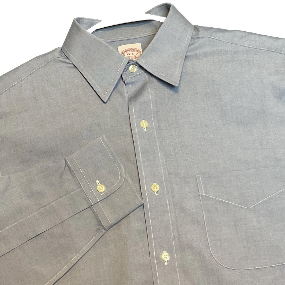 Brooks Brothers Madison Dress Shirt Mens 15-33 Blue Cotton Non Iron Business